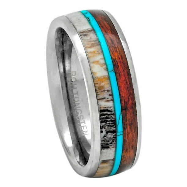 PCH Jewelers Deer Antler Ring Titanium Turquoise 8mm Wedding Band or Gift PCH Jewelers Deer Antler Ring Titanium Turquoise 8mm Wedding Band or Gift